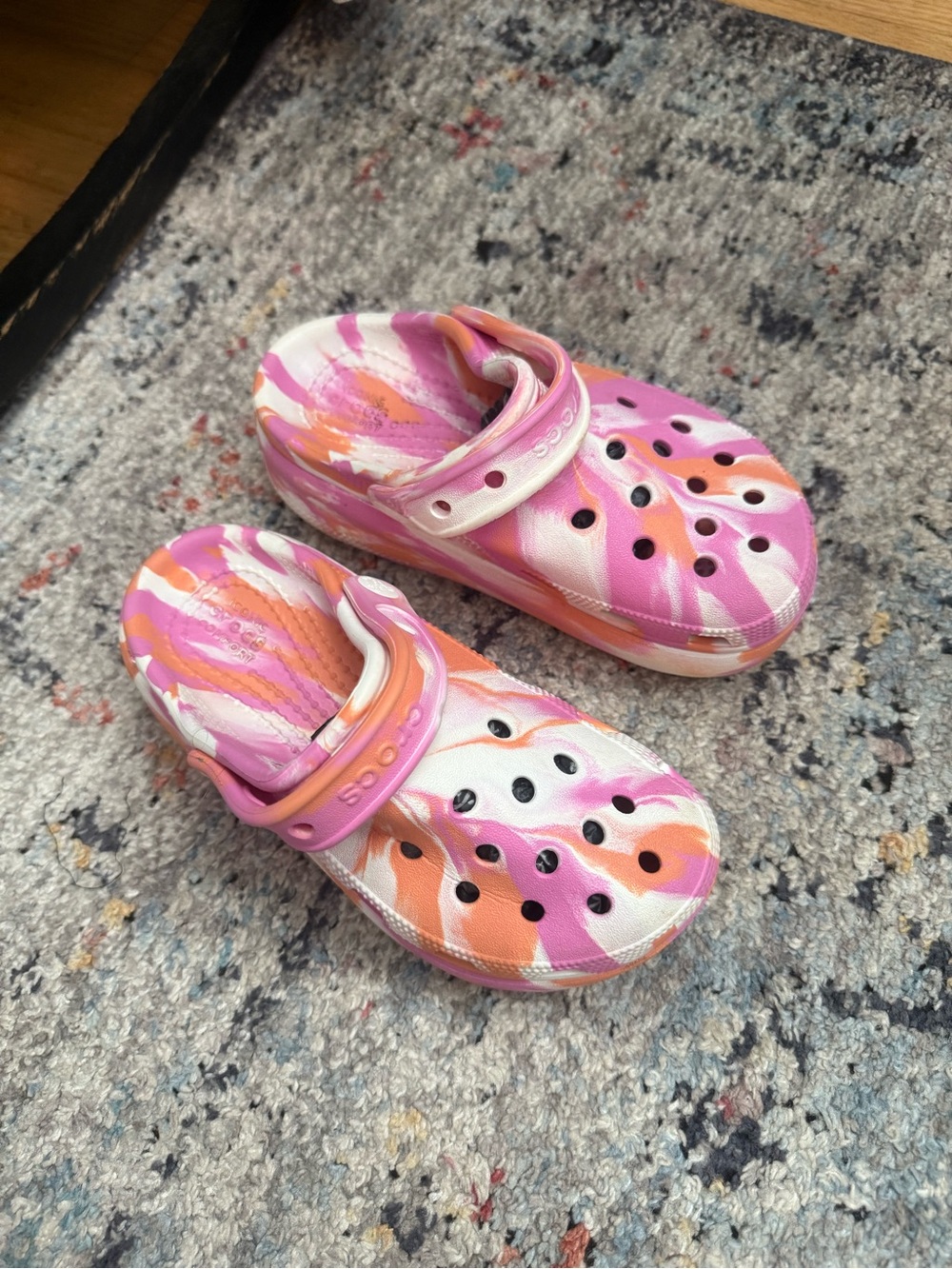 Crocs Cutie Crush Platform Papaya Pink Orange Marble Clogs Girls 13c